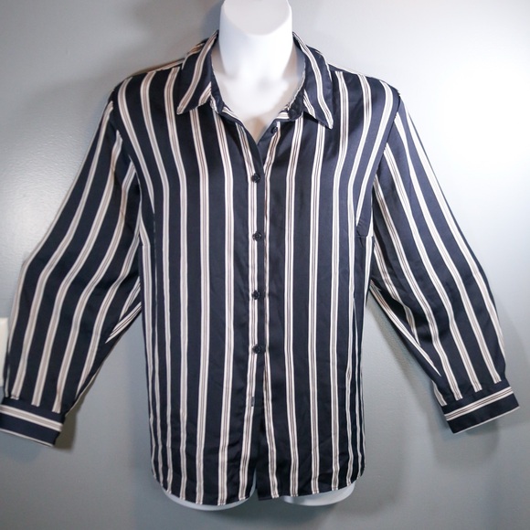 AVA & VIV Navy Striped Button-Down Shirt 3X - Picture 2 of 11